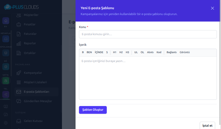E-posta şablonu editörü