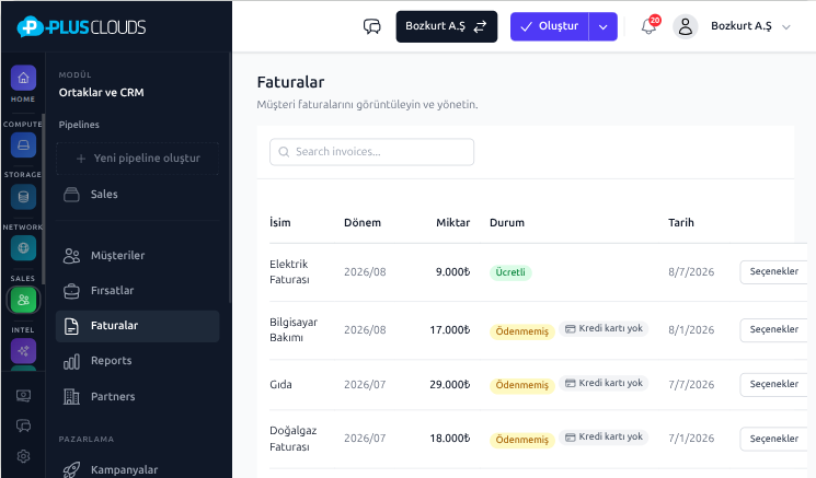 Fatura takip ekranı
