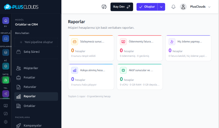 Gelir raporları ekranı