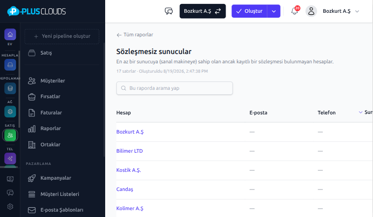 Gelir raporları ekranı